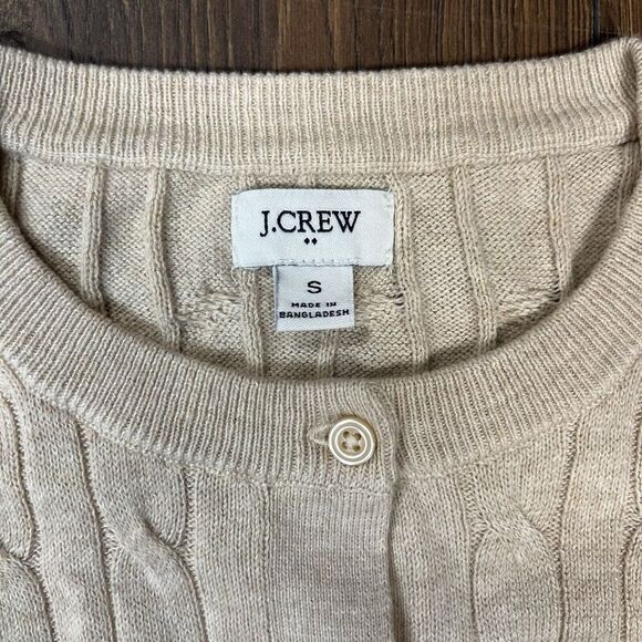 J Crew Women's Cable Knit Cardigan Sweater Button Long Sleeve Office Khaki SZ SM - Picture 5 of 6
